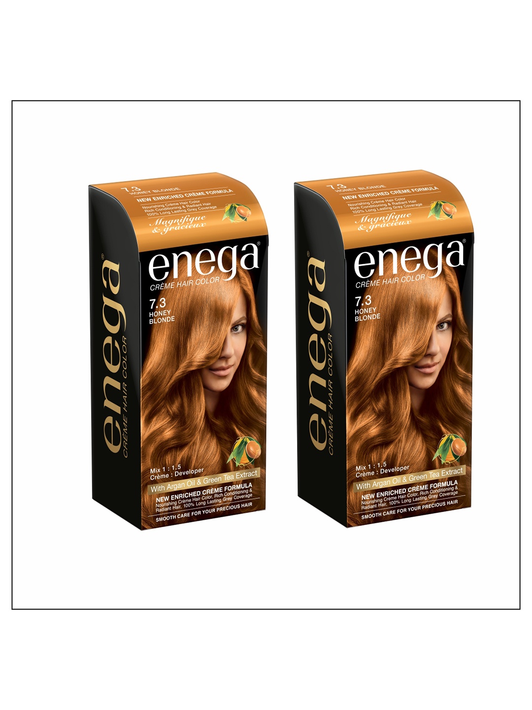 

Enega Set Of 2 Creme Hair Color With Argan Oil 150 ml Each - Honey Blonde 7.3, Gold