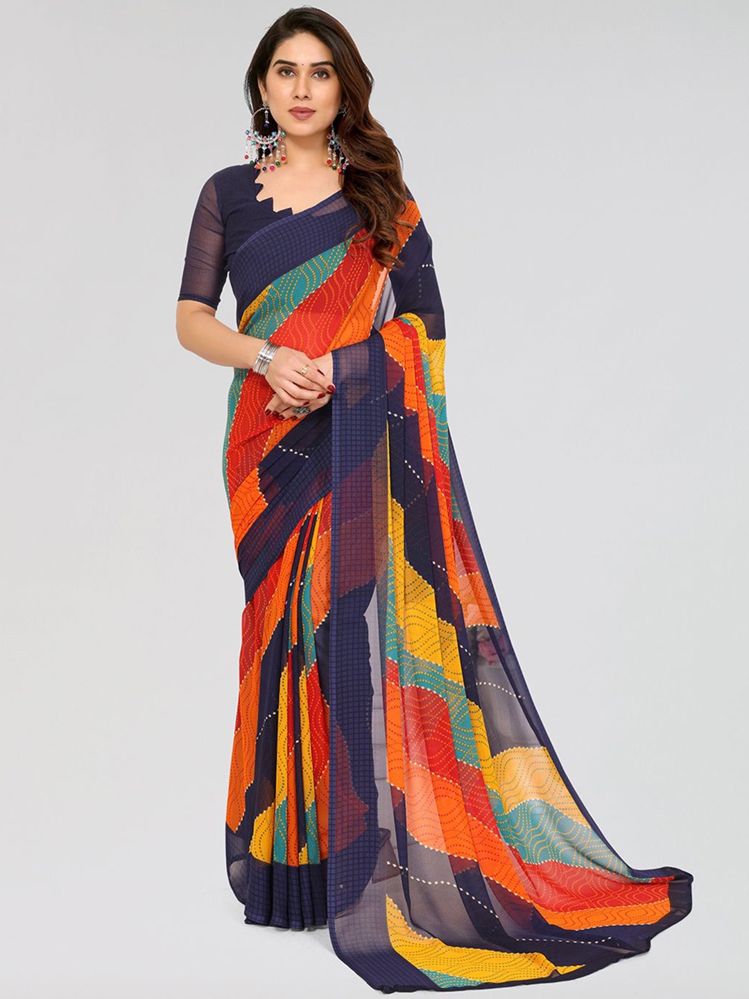 

ANAND SAREES Colourblocked Printed Saree With Blouse Piece, Blue