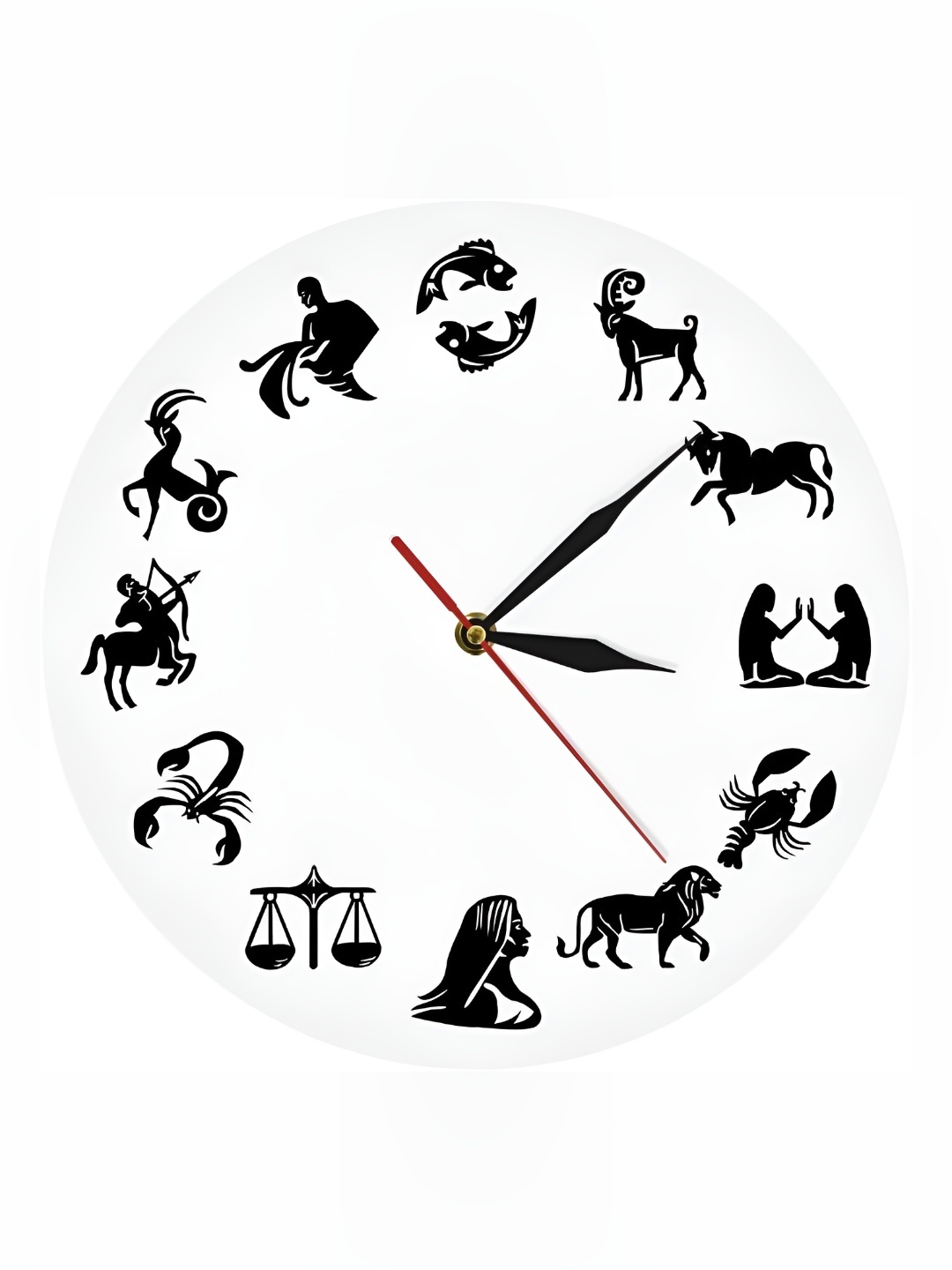 

QEZNEF White & Black Zodiac Signs Printed Contemporary Round Shaped Wooden Wall Clock