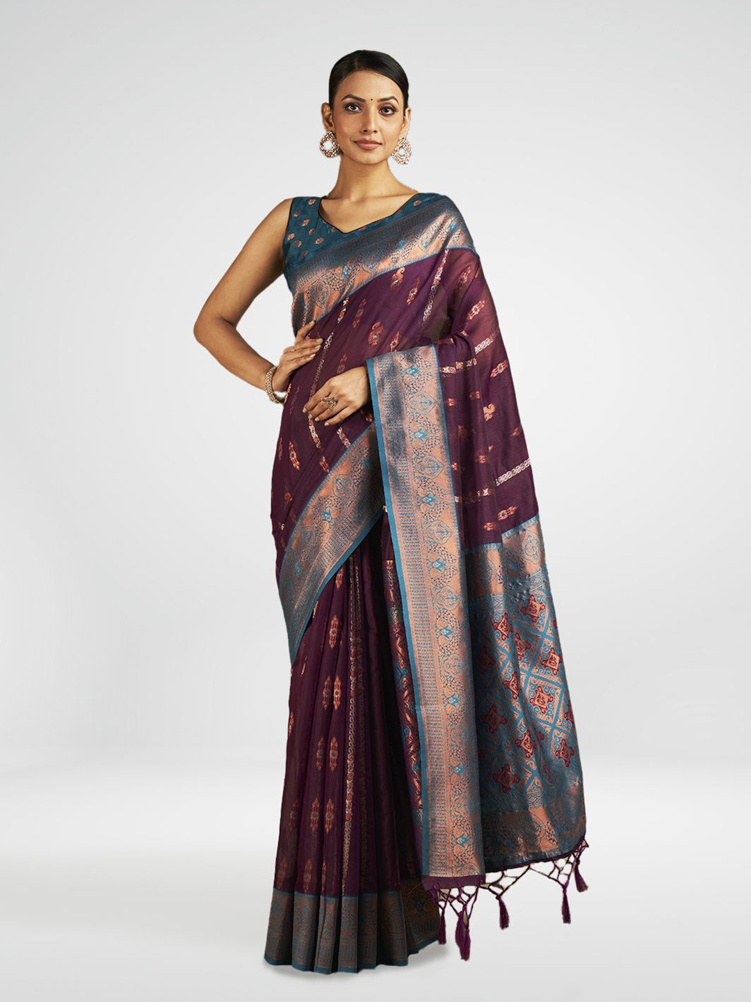 

SARHA Woven Design Zari Pure Cotton Saree, Purple