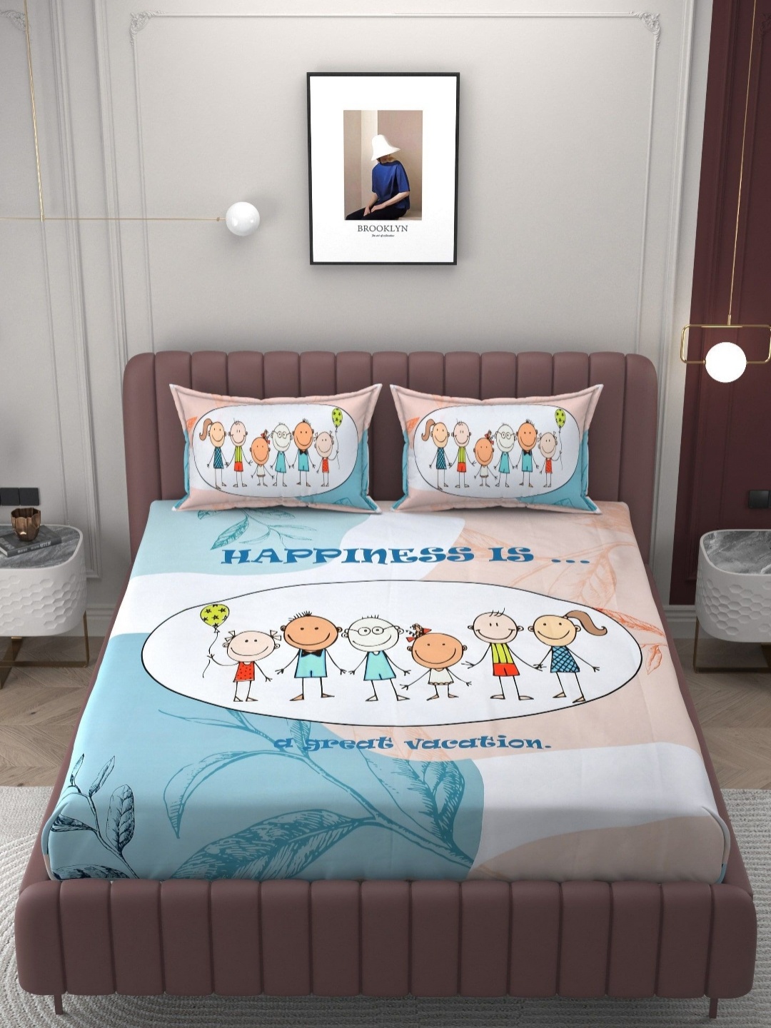 

Bromwick Blue & Beige Printed Cotton 250 TC King Bedsheet with 2 Pillow Covers