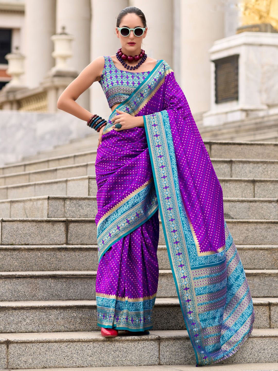 

Anouk Ethnic Motifs Zari Banarasi Saree, Purple