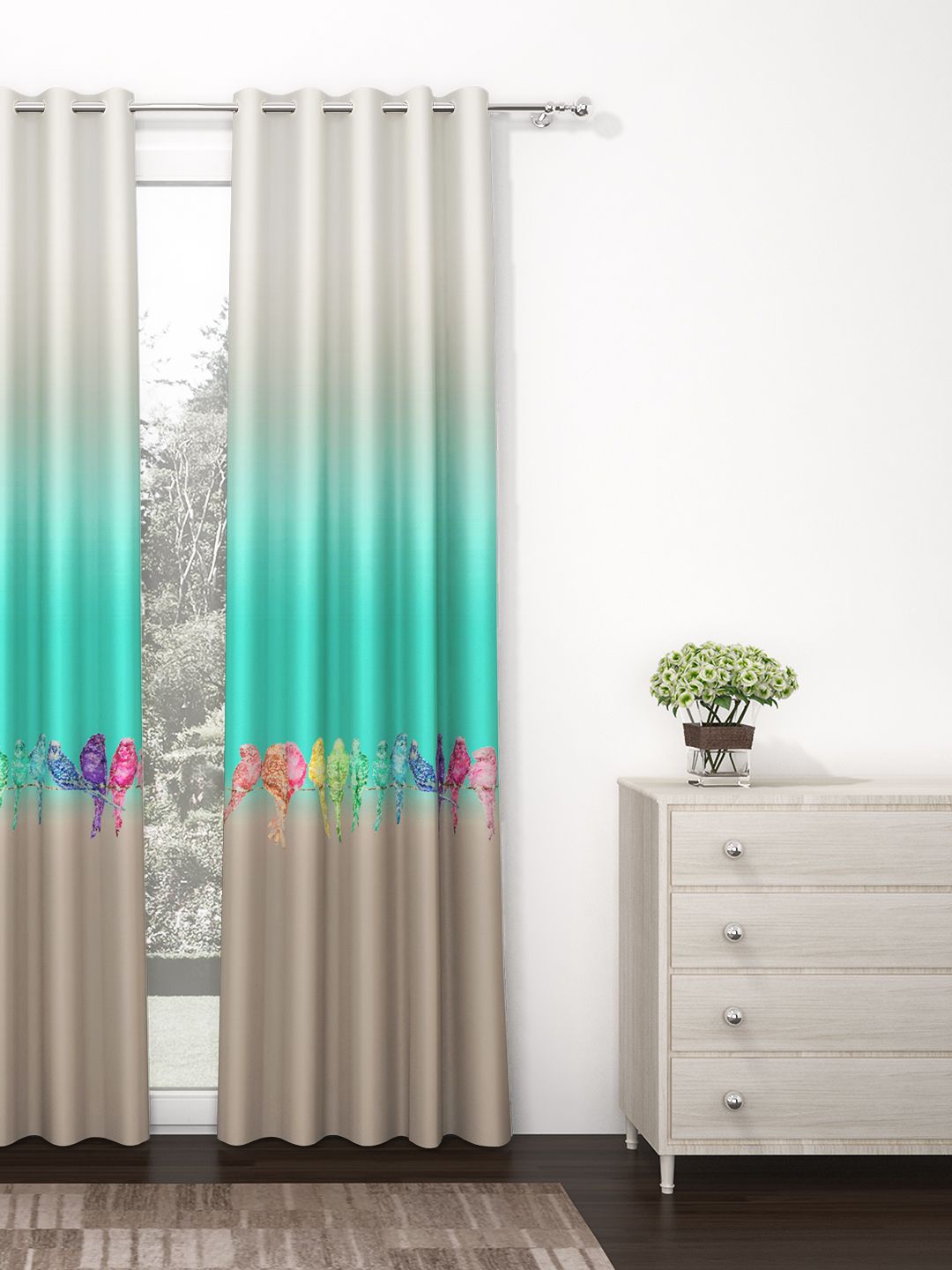 

Story@home Beige & Teal Blue Room Darkening Long Door Curtain