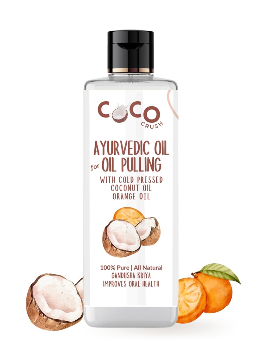 

Coco Crush Ayurvedic Coconut Oil For Oil Pulling Infused With Orange Oil-200ml, Transparent