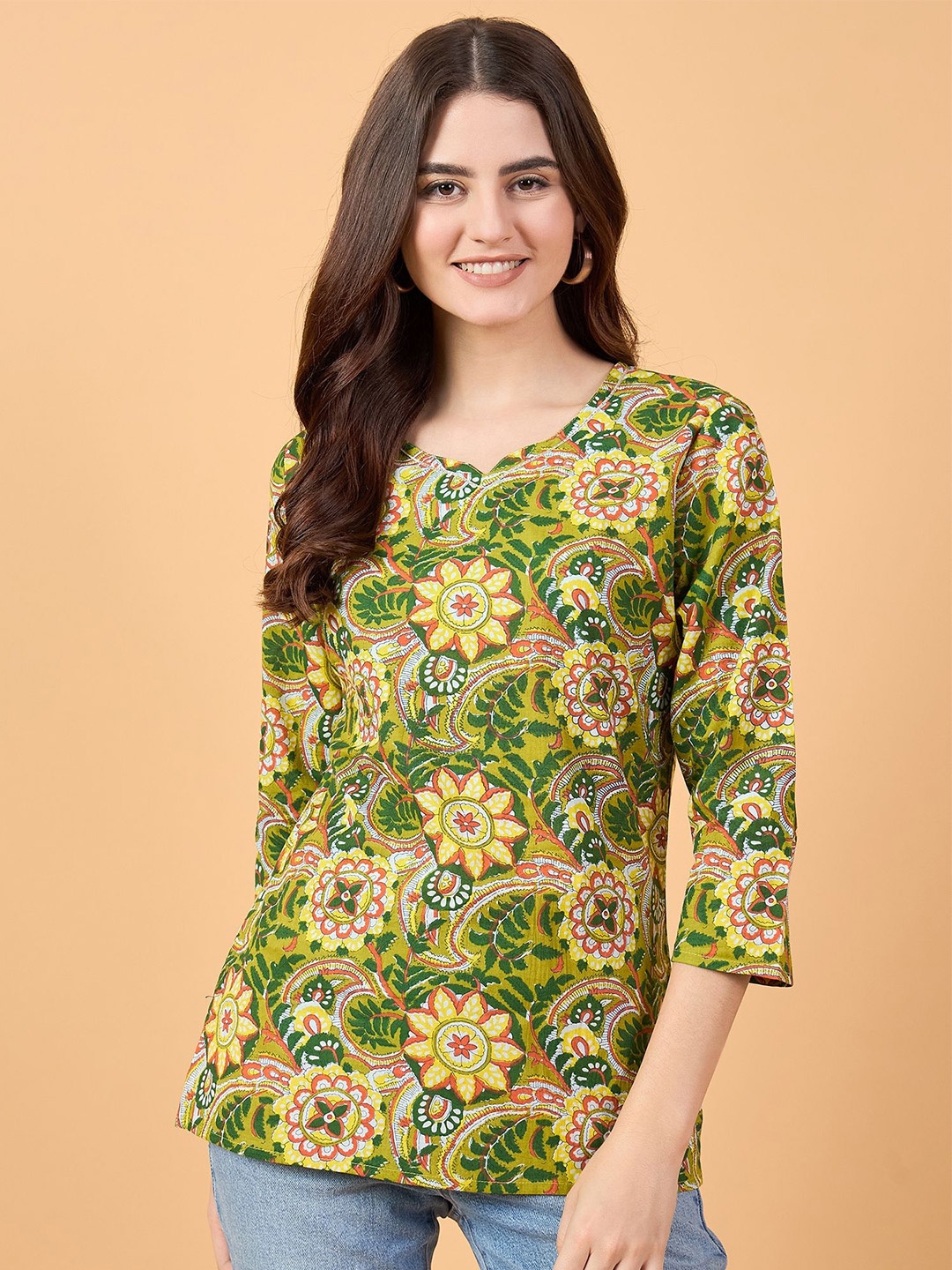 

NEESH Floral Printed Cotton Top, Green