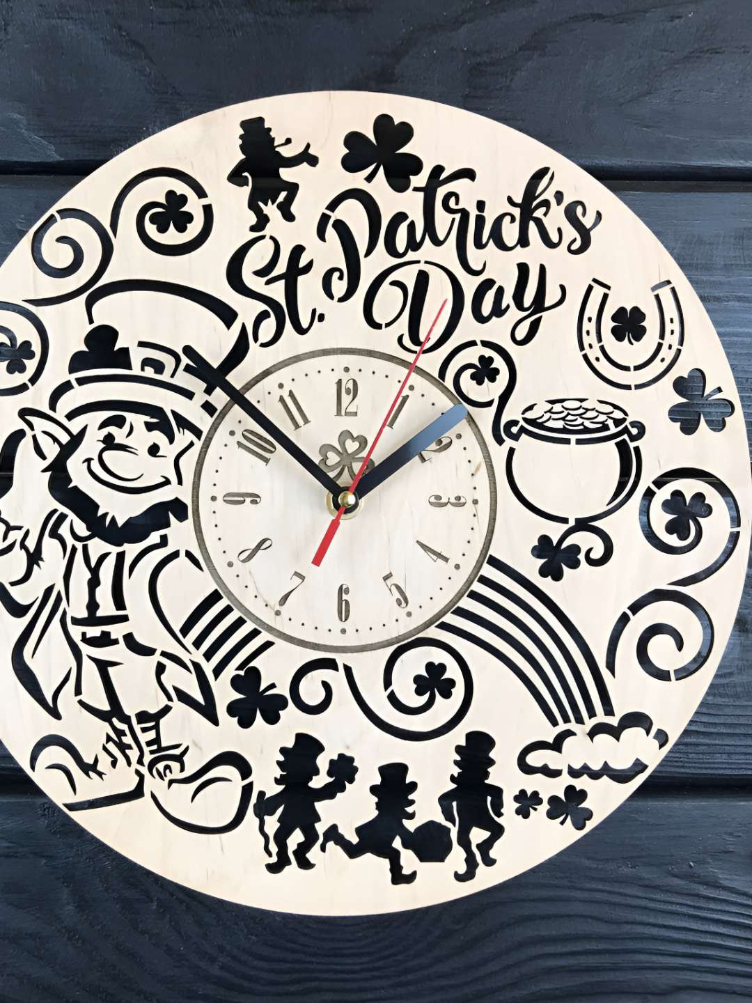 

QEZNEF Beige & Brown Printed Round Shaped Wooden Contemporary Wall Clock