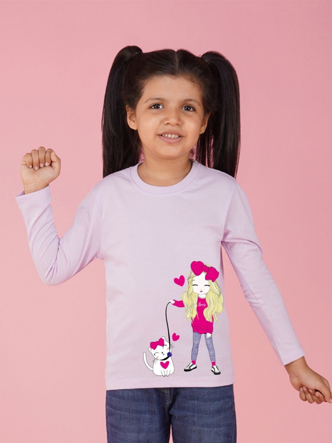 

NUSYL Girls Graphic Printed Round Neck Cotton T-shirt, Purple