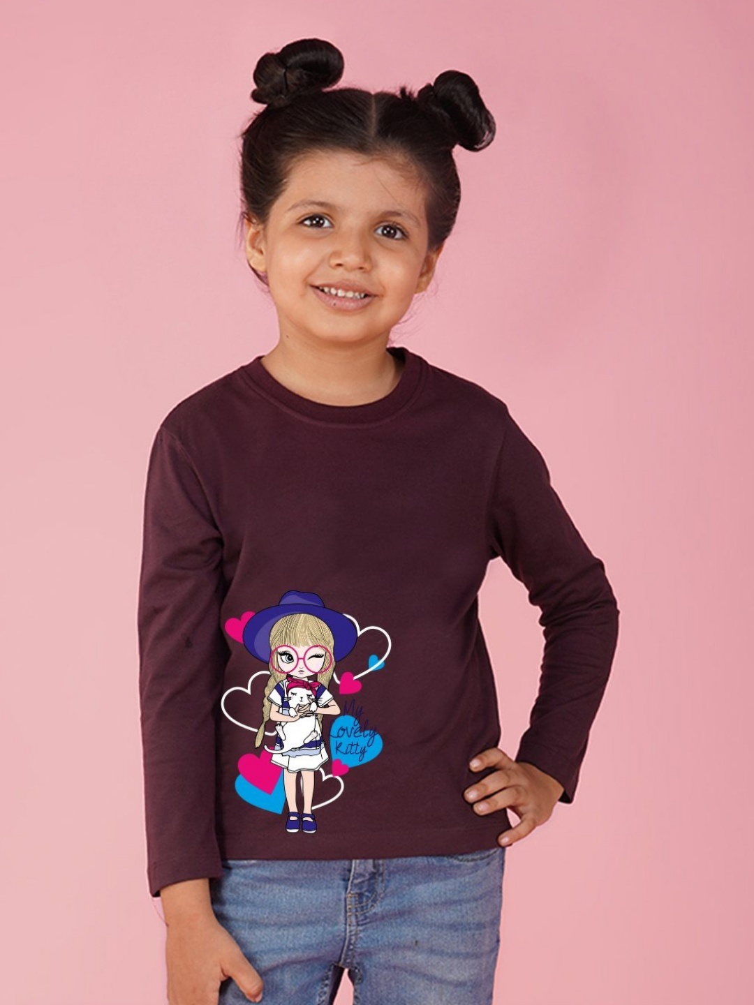 

NUSYL Girls Graphic Printed Round Neck Cotton T-shirt, Maroon