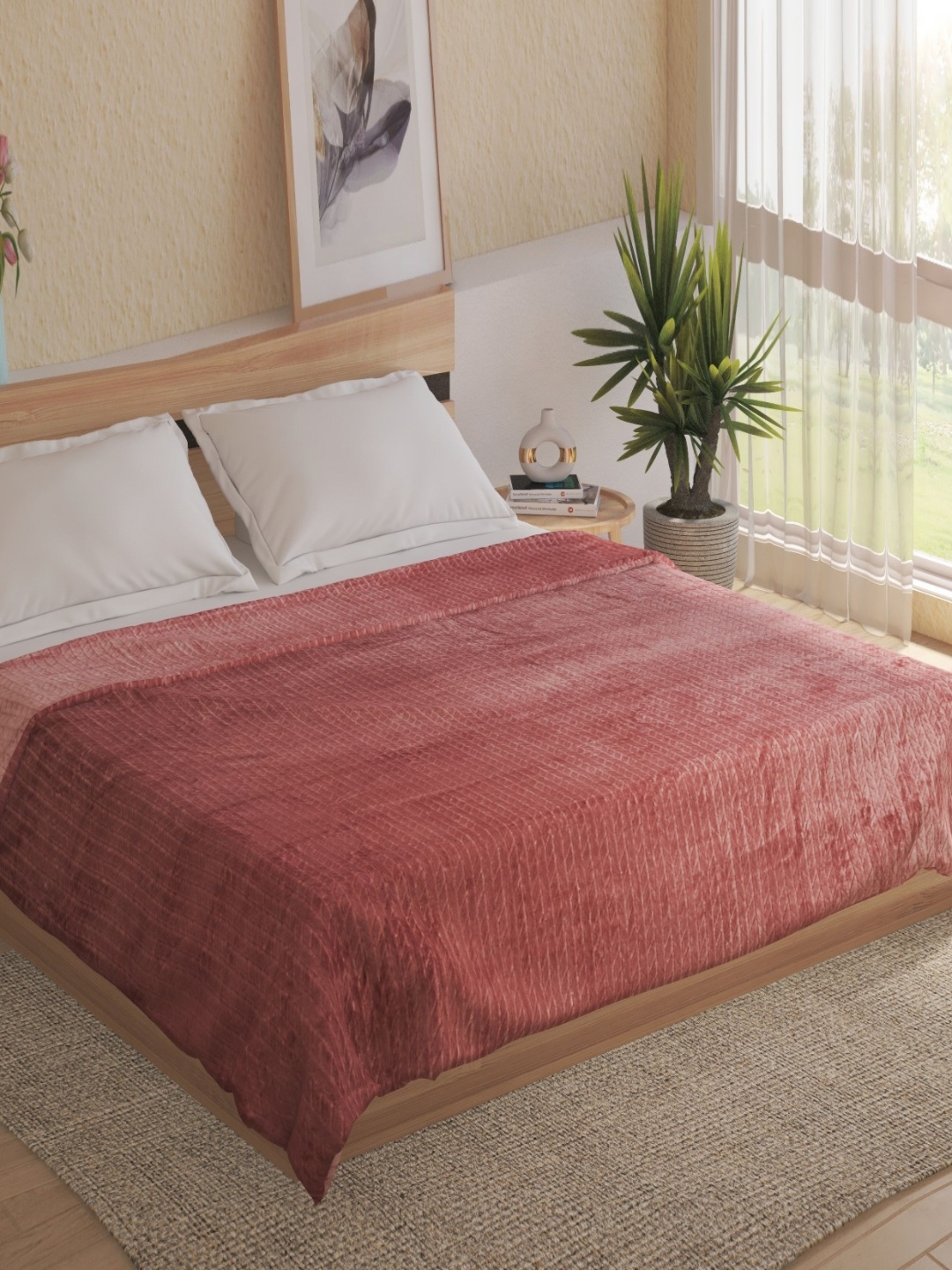 

Home Centre Rhapsody Pink Geometric 110 GSM AC Room Double Bed Blanket