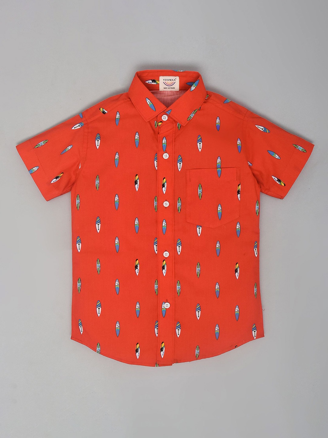 

YOUMAA Boys Spread Collar Conversational Printed Cotton Casual Shirt, Red