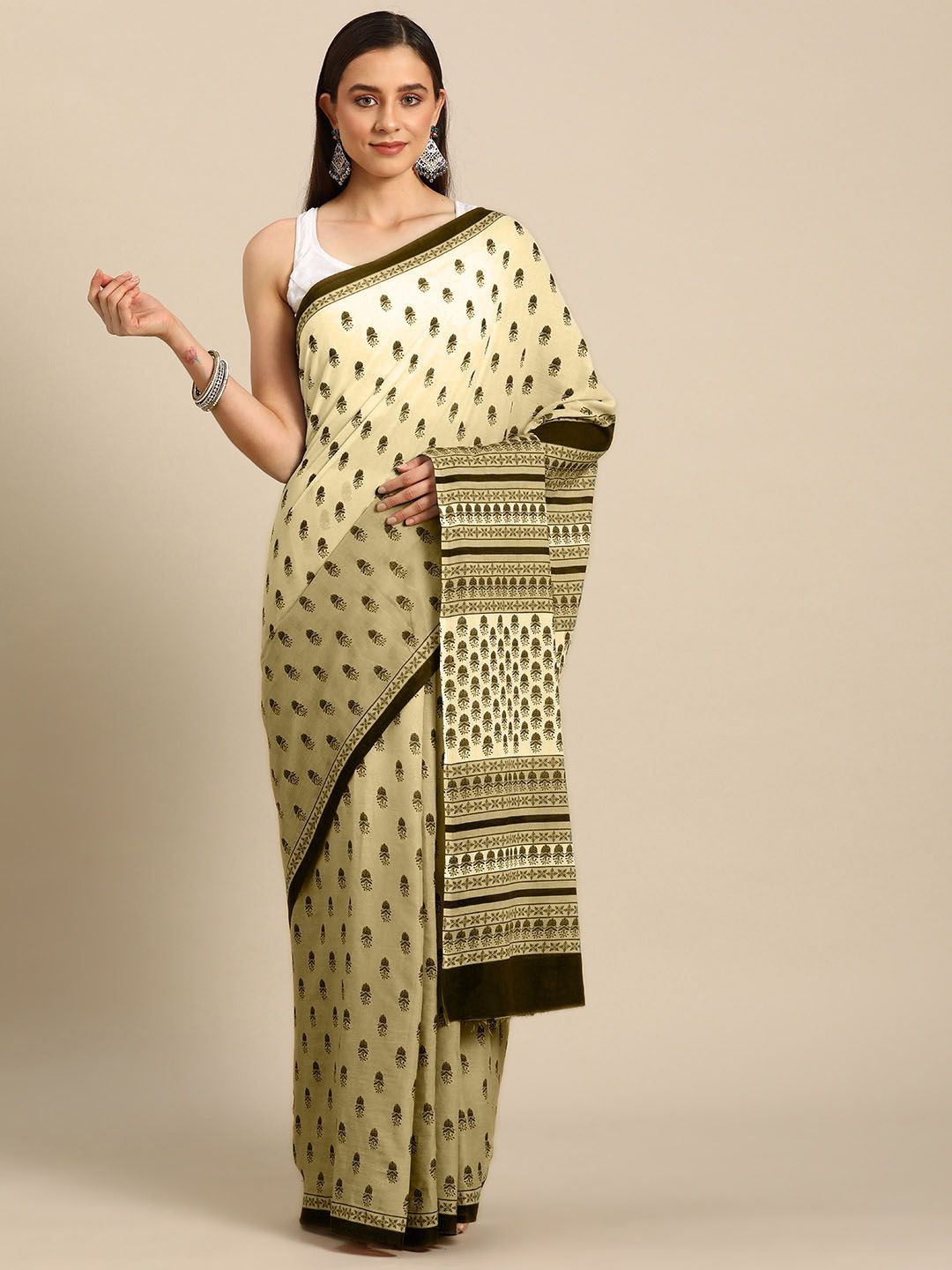 

BUTA BUTI Women Cotton Printed Saree, Mustard