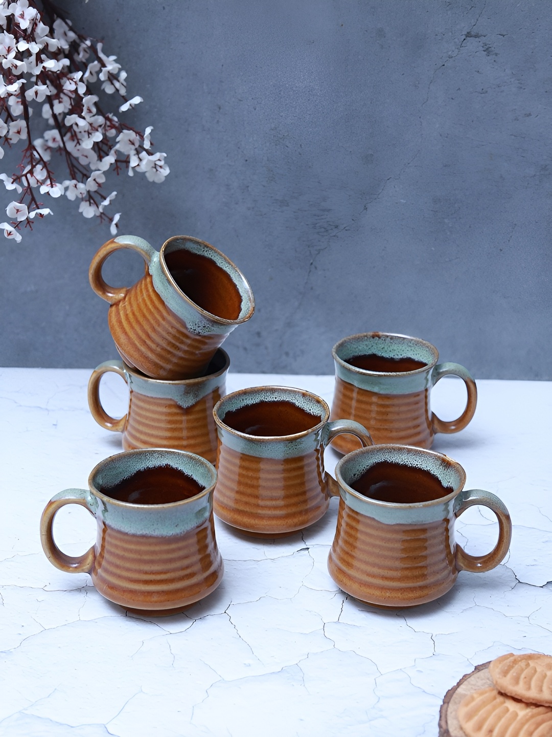 

Unravel India Brown 6 Pieces Ceramic Matte Mugs 140 ml