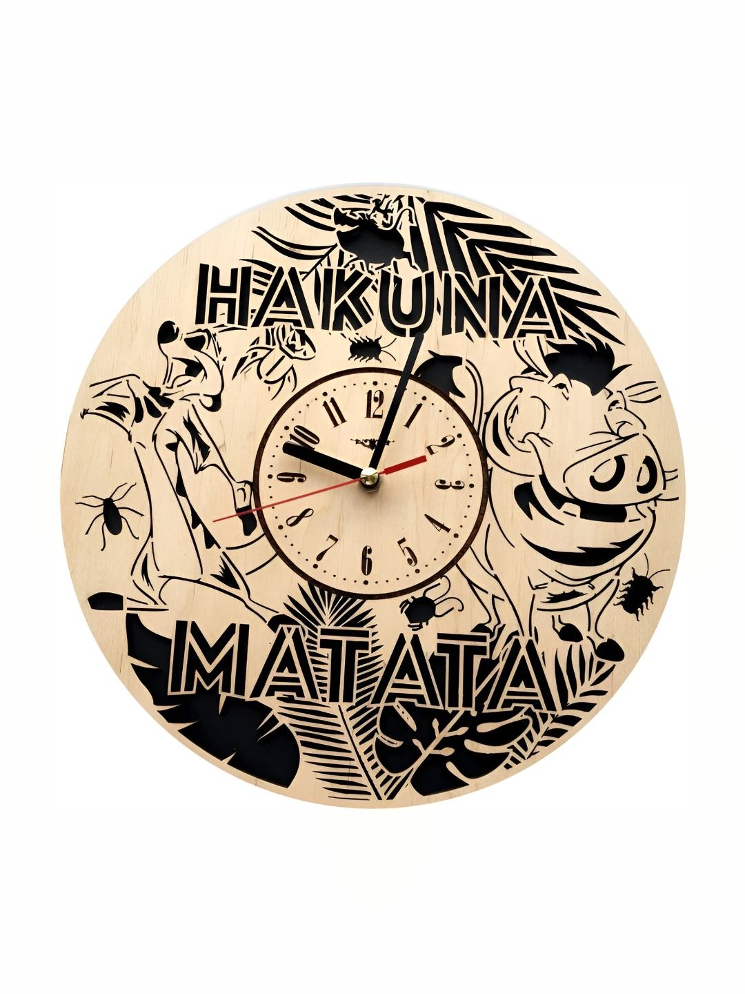 

QEZNEF Black and Brown Printed Round Shaped Wooden Analogue Contemporary Wall Clock
