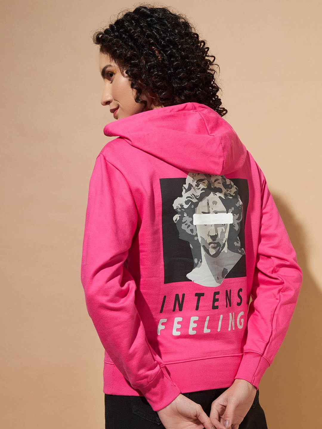 

The Dry State Women Graphic Printed Hood Cotton Pullover Sweatshirt, Pink