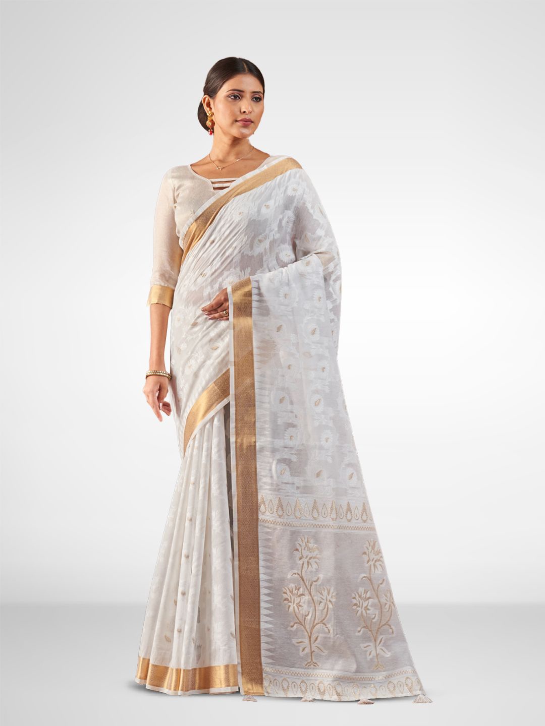 

SARHA Zari Pure Cotton Saree, White