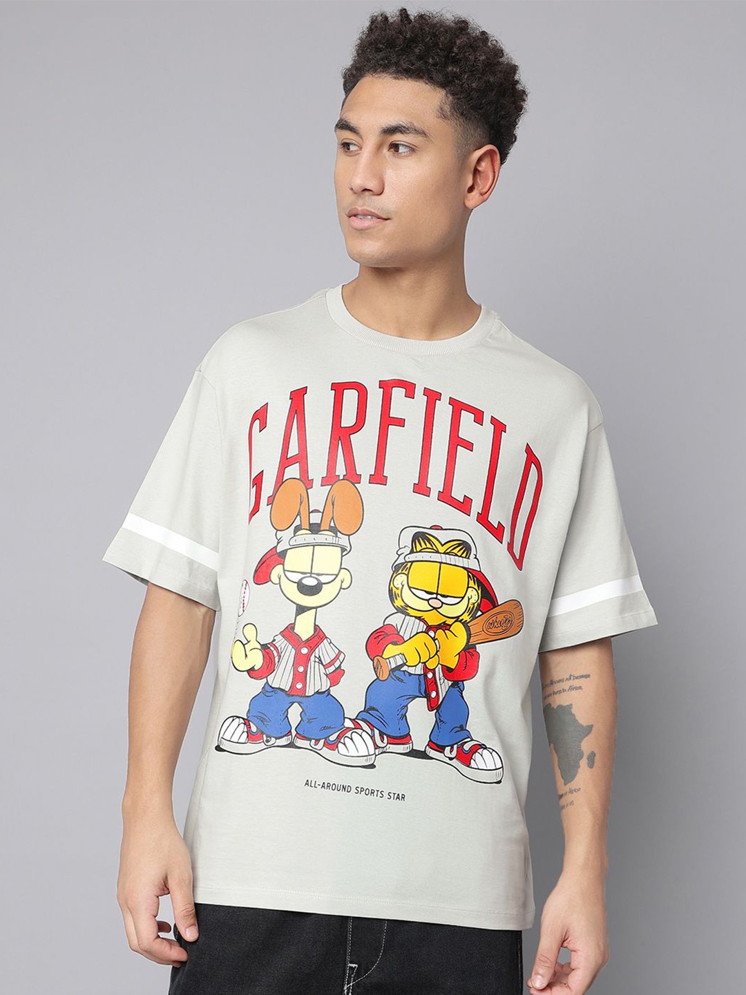 

Free Authority Garfield Printed Pure Cotton Oversized Tshirts, Grey