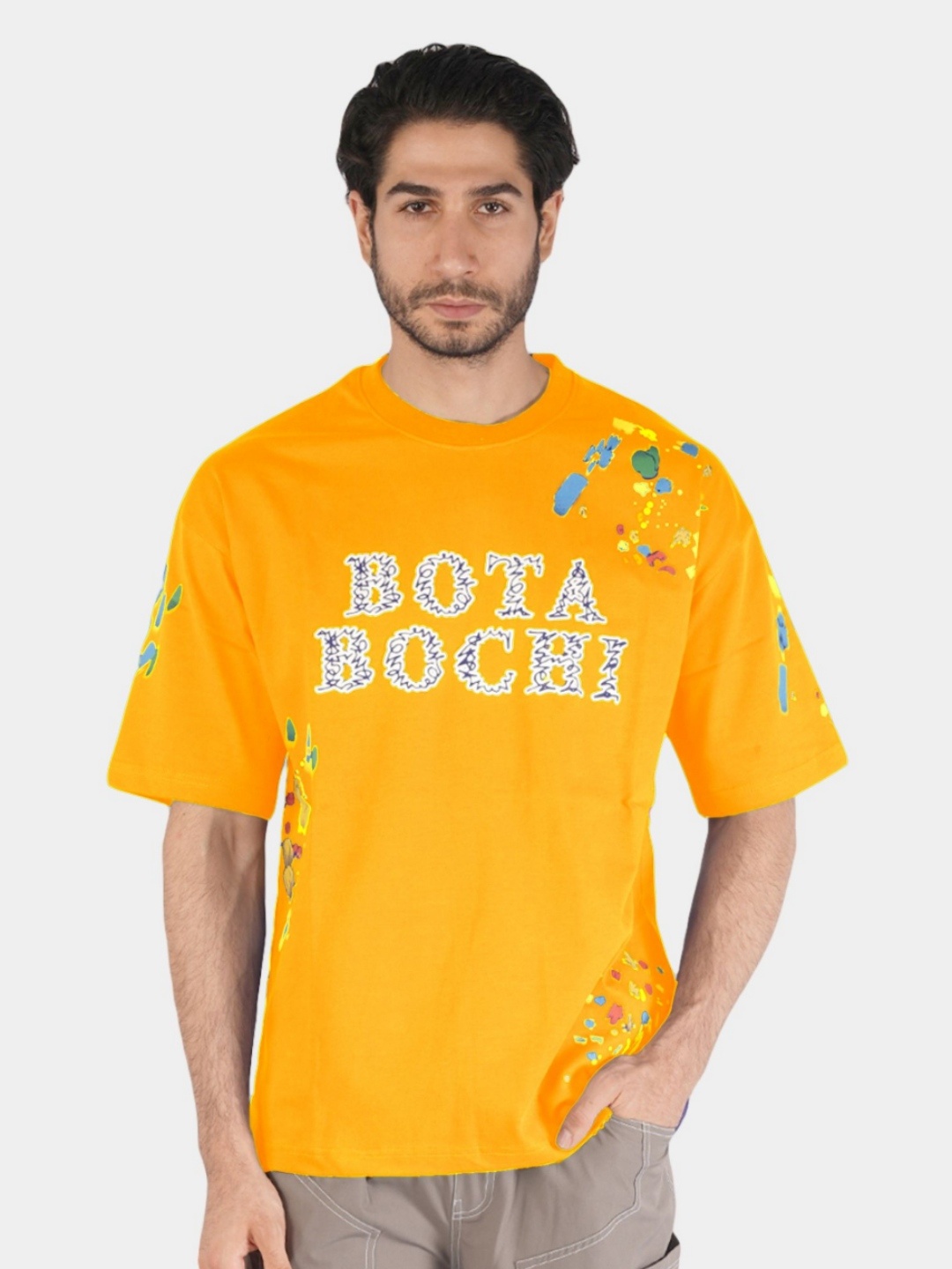 

BOTABOCHI Men Typography Printed Round Neck Cotton T-shirt, Orange