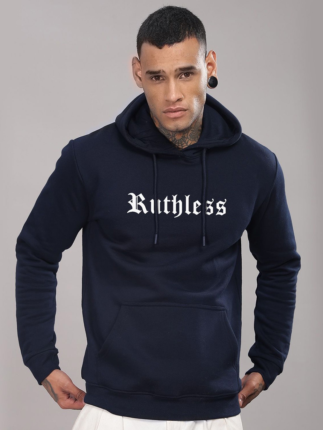 

ADRO Men Graphic Printed Hood Cotton Pullover Sweatshirt, Navy blue
