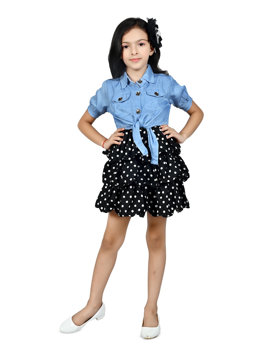 

BAESD Girls Polka Dot Crepe A-Line Dress, Black