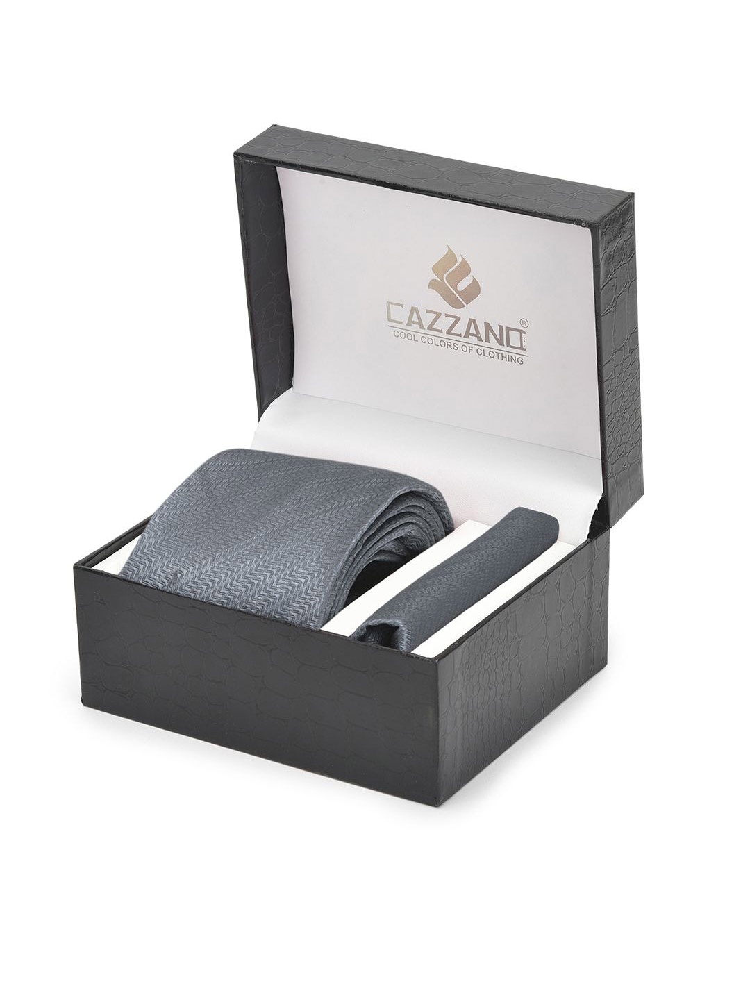 

Cazzano Men Accessory Gift Set Of Tie & Pocket Square, Grey