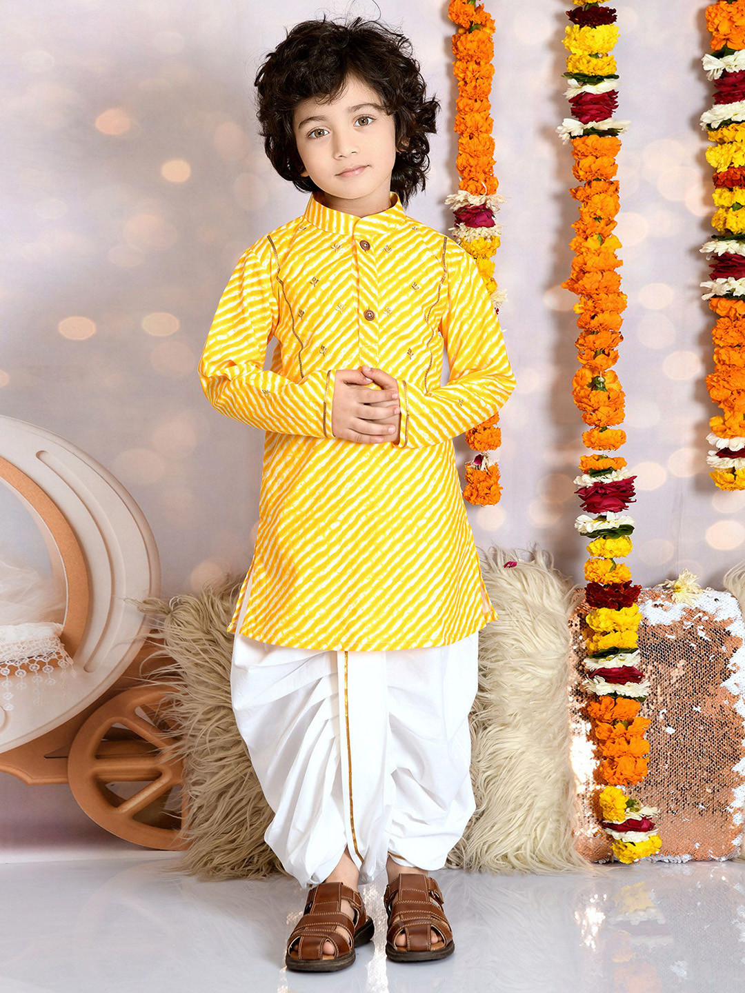 

MUDKID Boys Printed Kurta & Dhoti Pant Set, Yellow