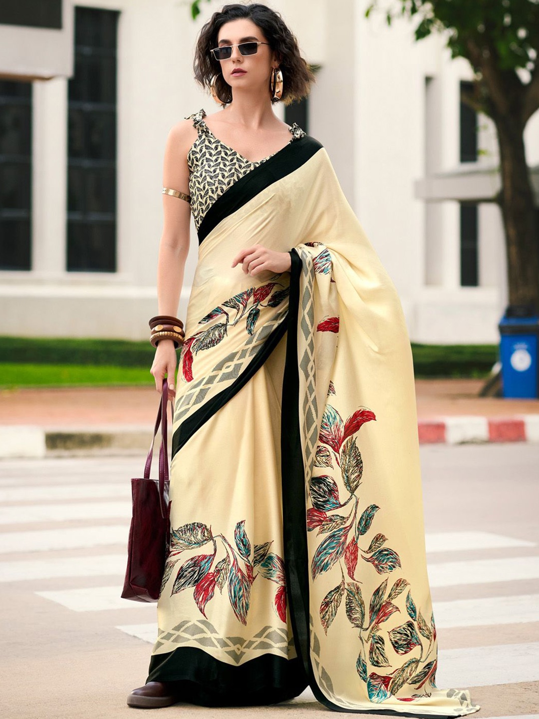 

Anouk Floral Ethnic Printed Saree, Cream