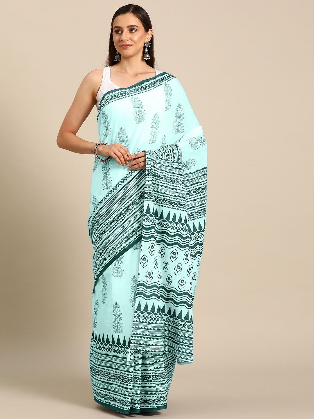 

BUTA BUTI Ethnic Motifs Pure Cotton Saree, Sea green