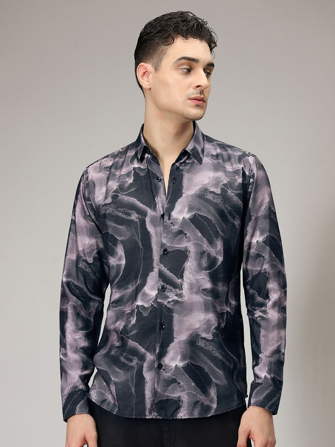 

Banana Club Men Classic Slim Fit Opaque Printed Casual Shirt, Lavender