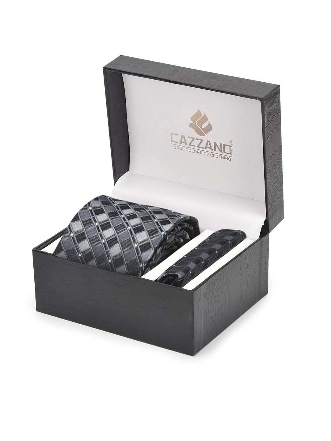 

Cazzano Men Accessory Gift Set Of Tie and Pocket Square, Grey