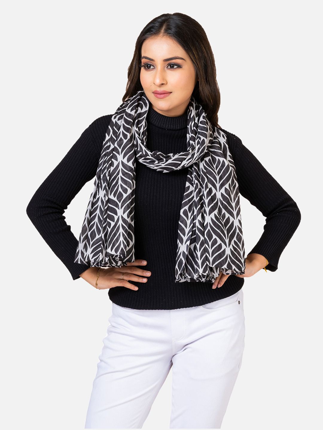 

AQVA Women Lightweight Cotton Printed Scarf, Black