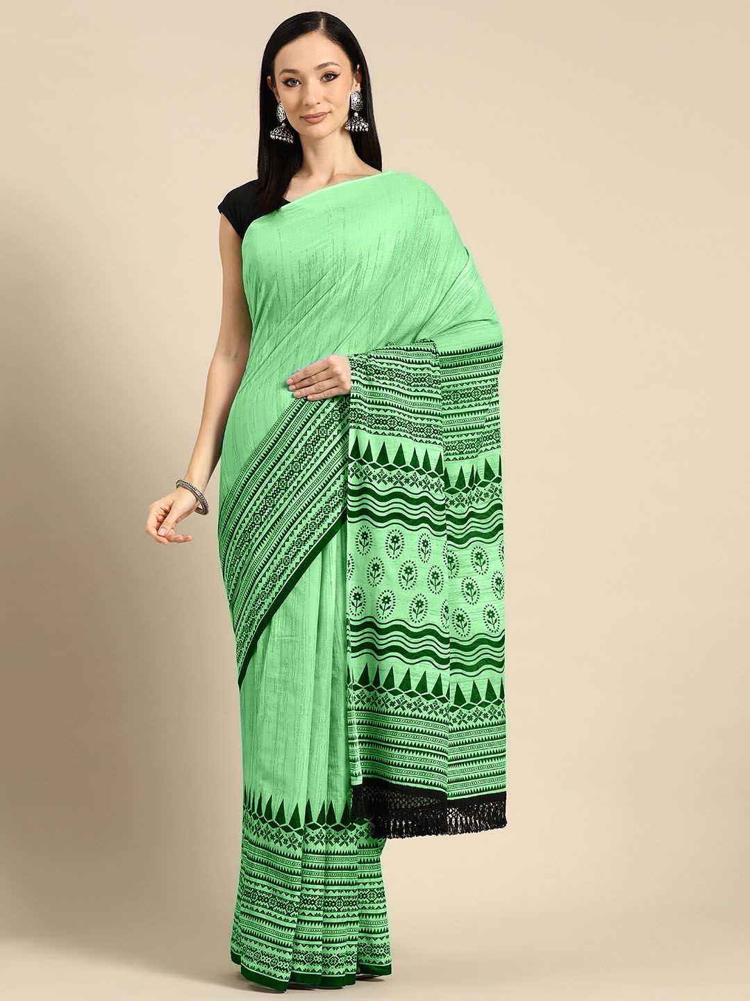 

BUTA BUTI Ethnic Motifs Printed Pure Cotton Saree, Green