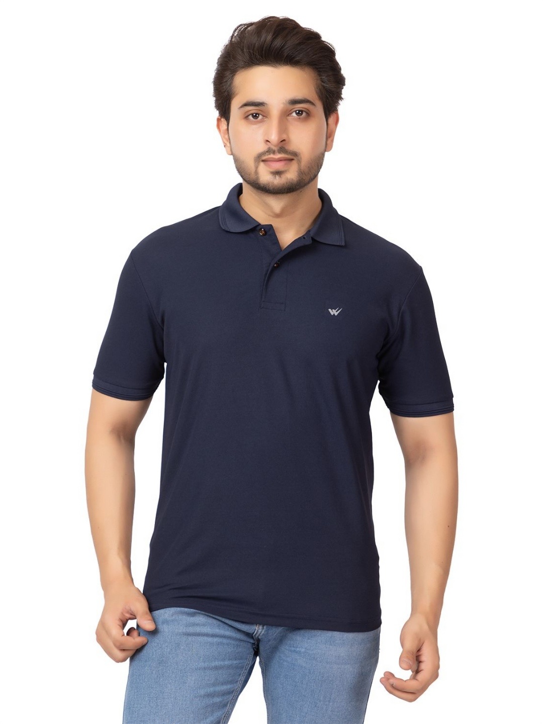 

WILD COPS Men Solid Polo Collar Relaxed Fit T-shirt, Navy blue