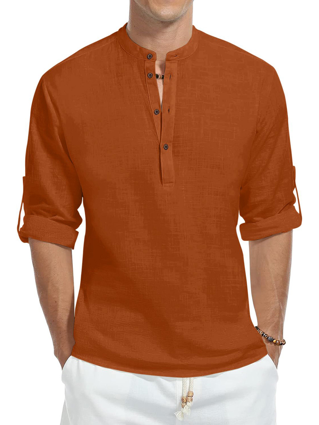 

Zombom Men Solid Straight Full Sleeve Kurta, Brown