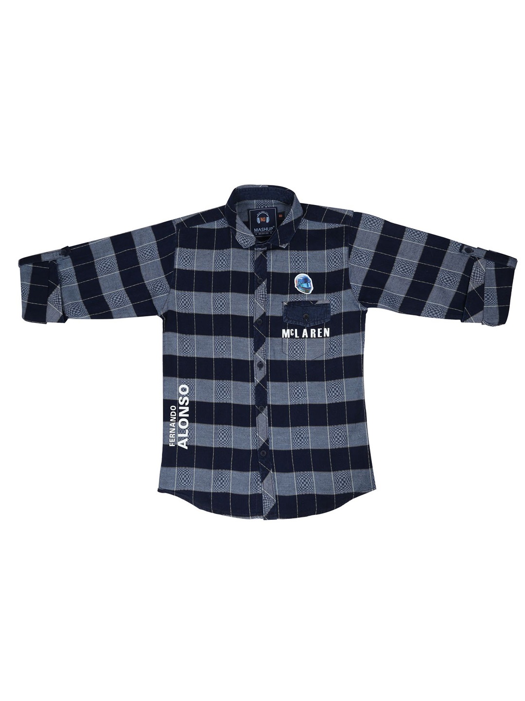 

MashUp Boys Classic Spread Collar Micro Checked Cotton Casual Shirt, Grey