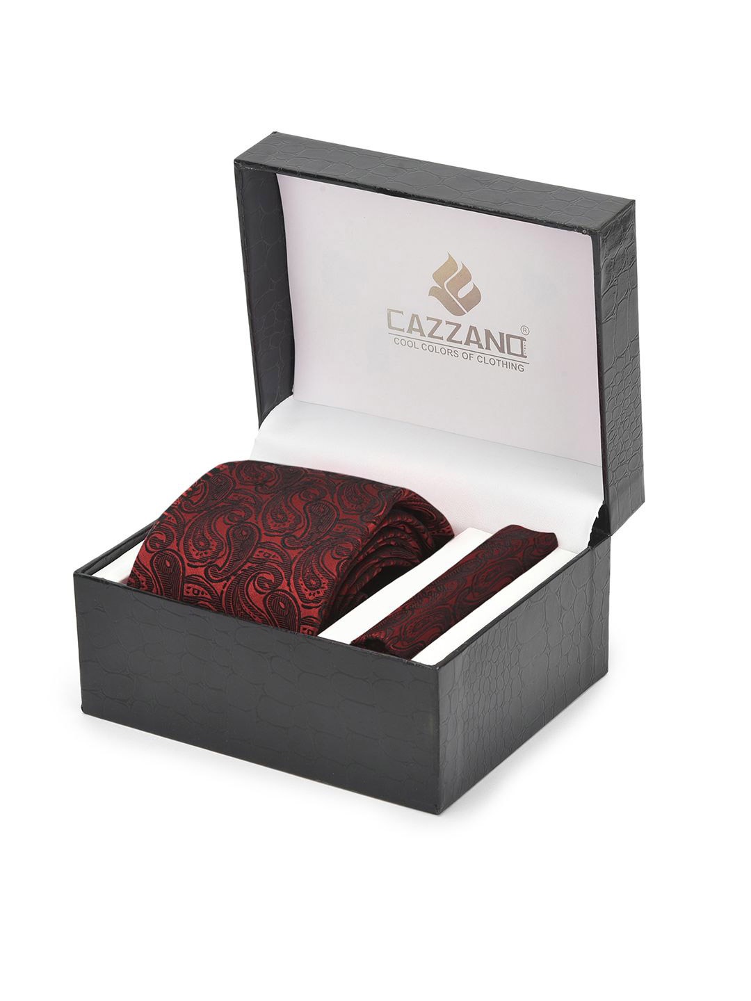 

Cazzano Men Accessory Gift Set Of Tie and Pocket Square, Maroon