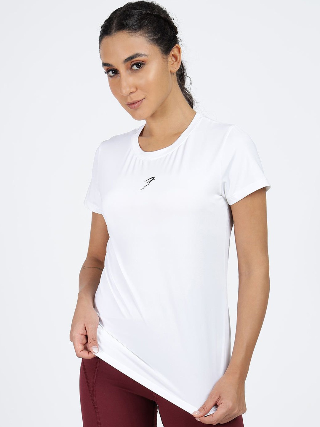 

FUAARK Women Stretchex Solid Round Neck Slim Fit T-shirt, White