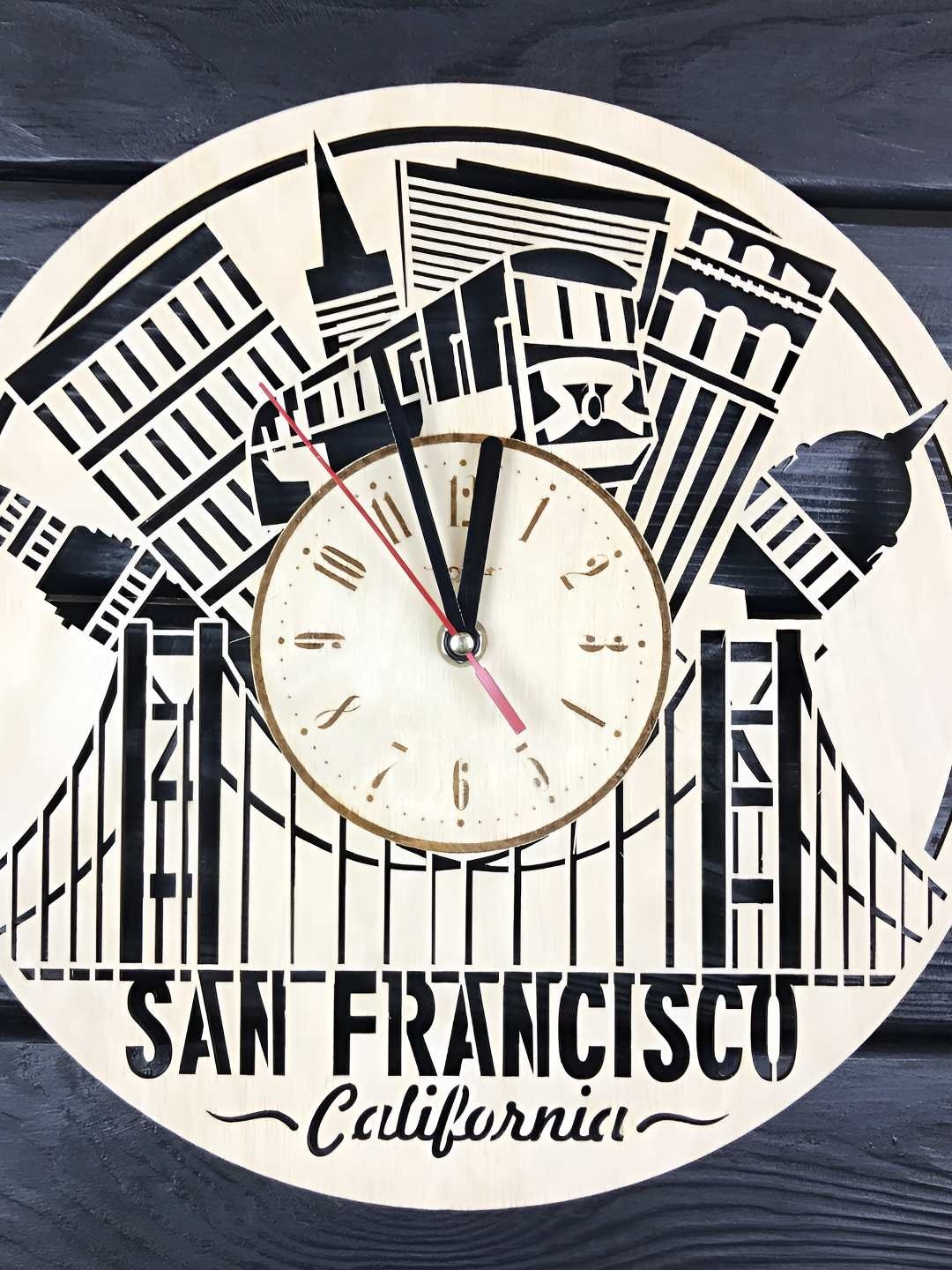 

QEZNEF Beige and Black Wooden Textured Analogue Contemporary Wall Clock