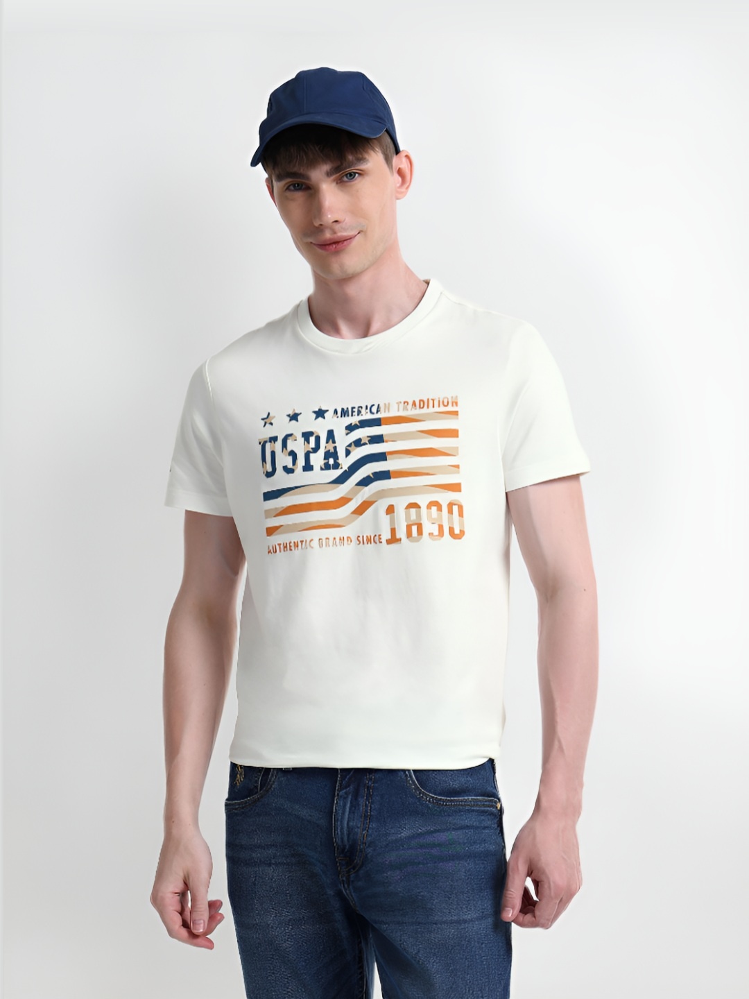 

U.S. Polo Assn. Denim Co. Men Solid Round Neck Cotton Slim Fit T-shirt, White