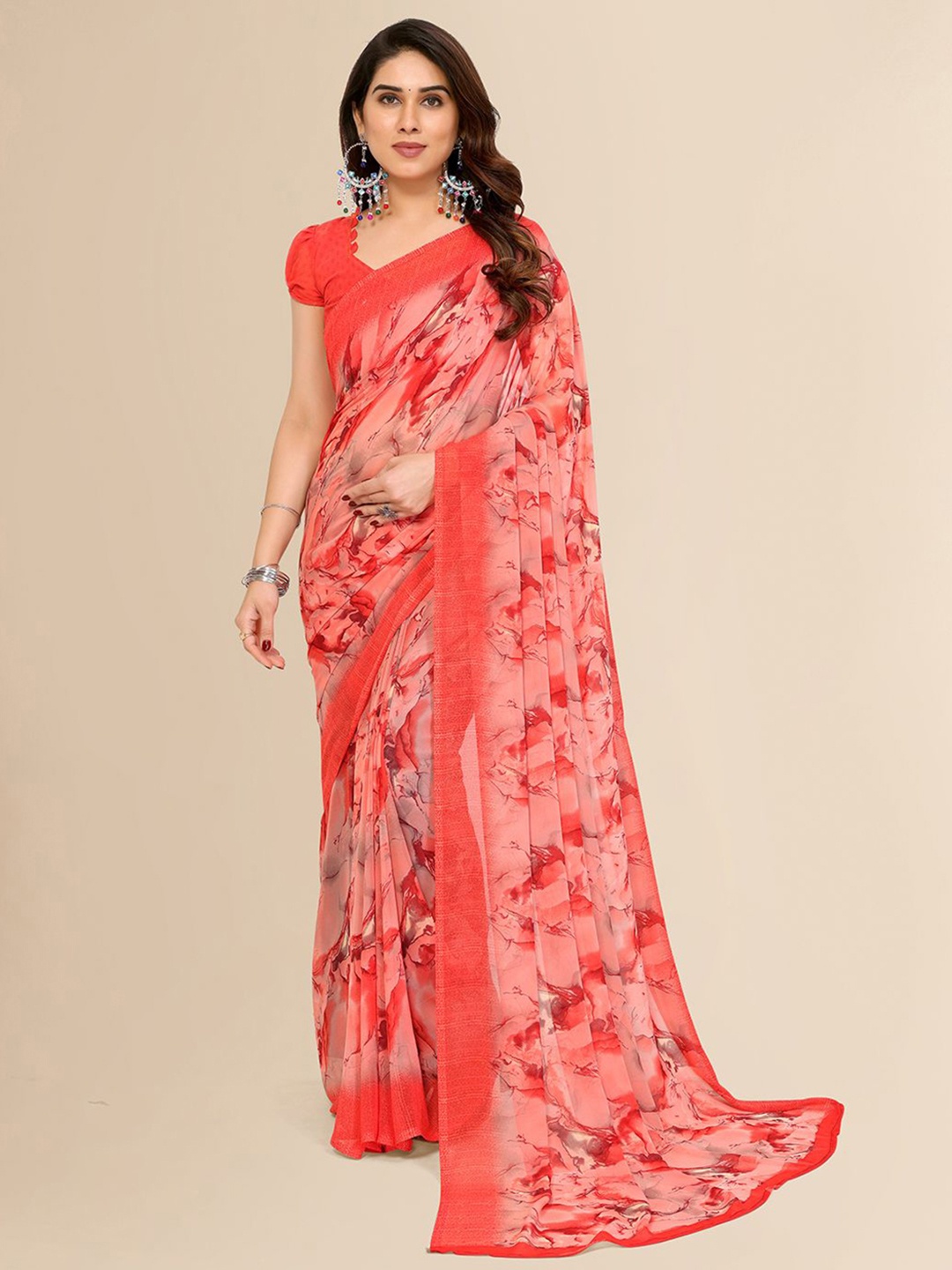

ANAND SAREES Abstract Printed Saree, Orange