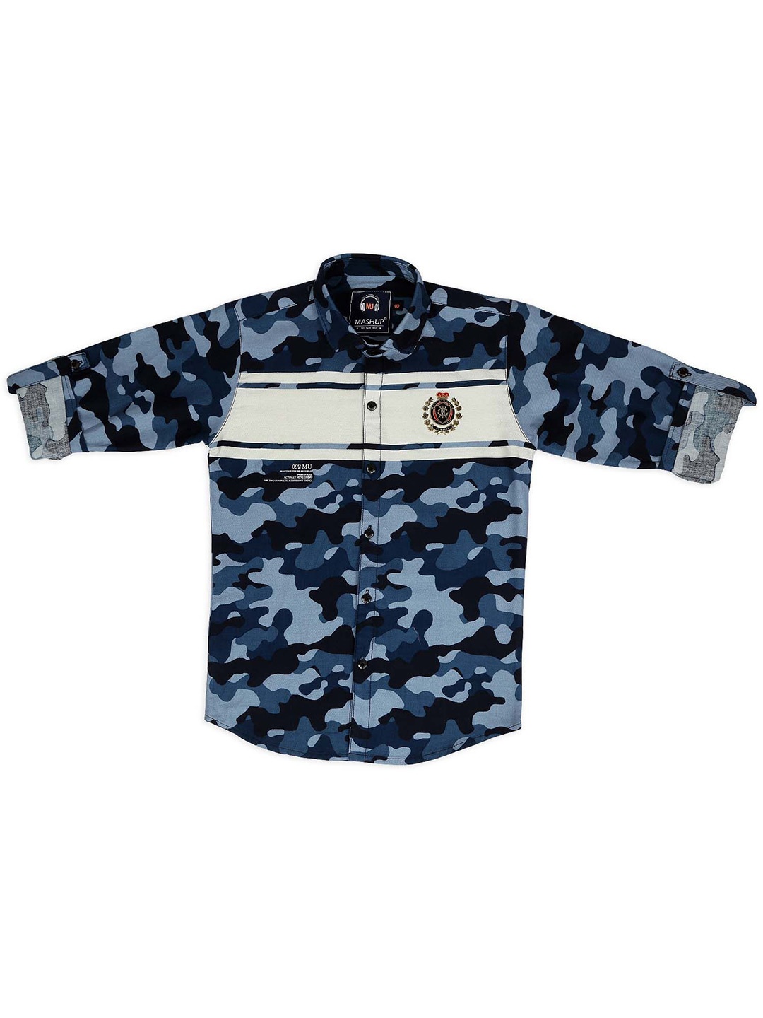 

MashUp Boys Classic Spread Collar Abstract Printed Cotton Casual Shirt, Blue