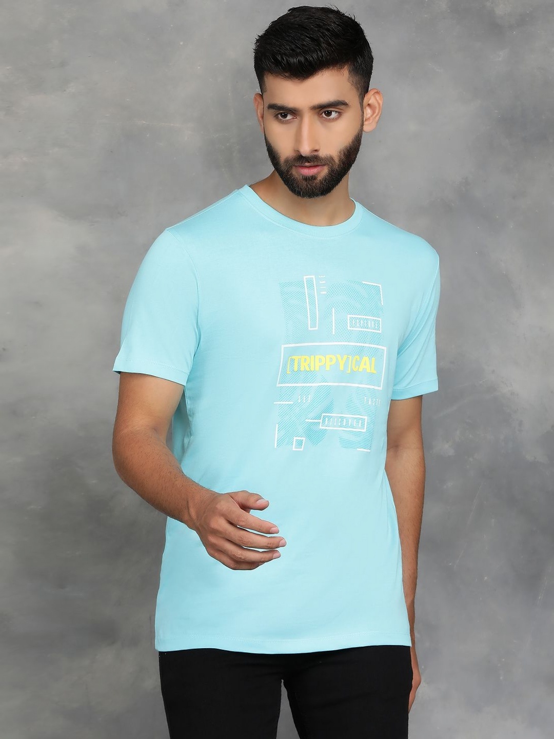 

Greenfibre Men Typography Printed Round Neck Pure Cotton Slim Fit T-shirt, Blue