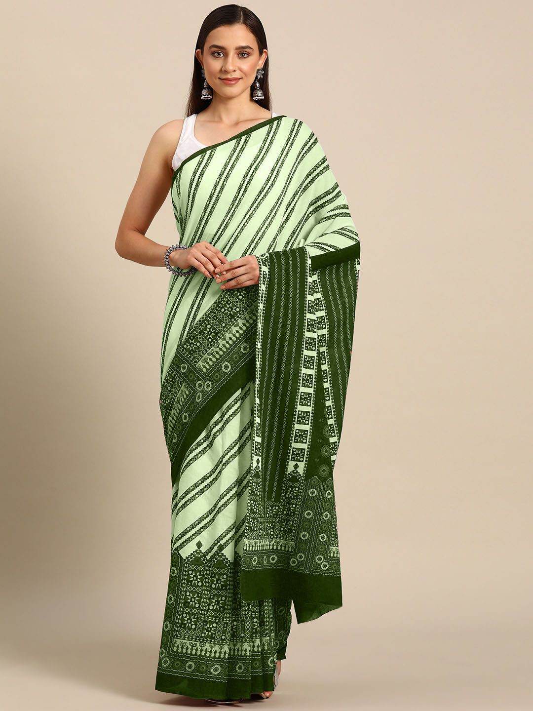 

BUTA BUTI Women Pure Cotton Printed Saree, Green