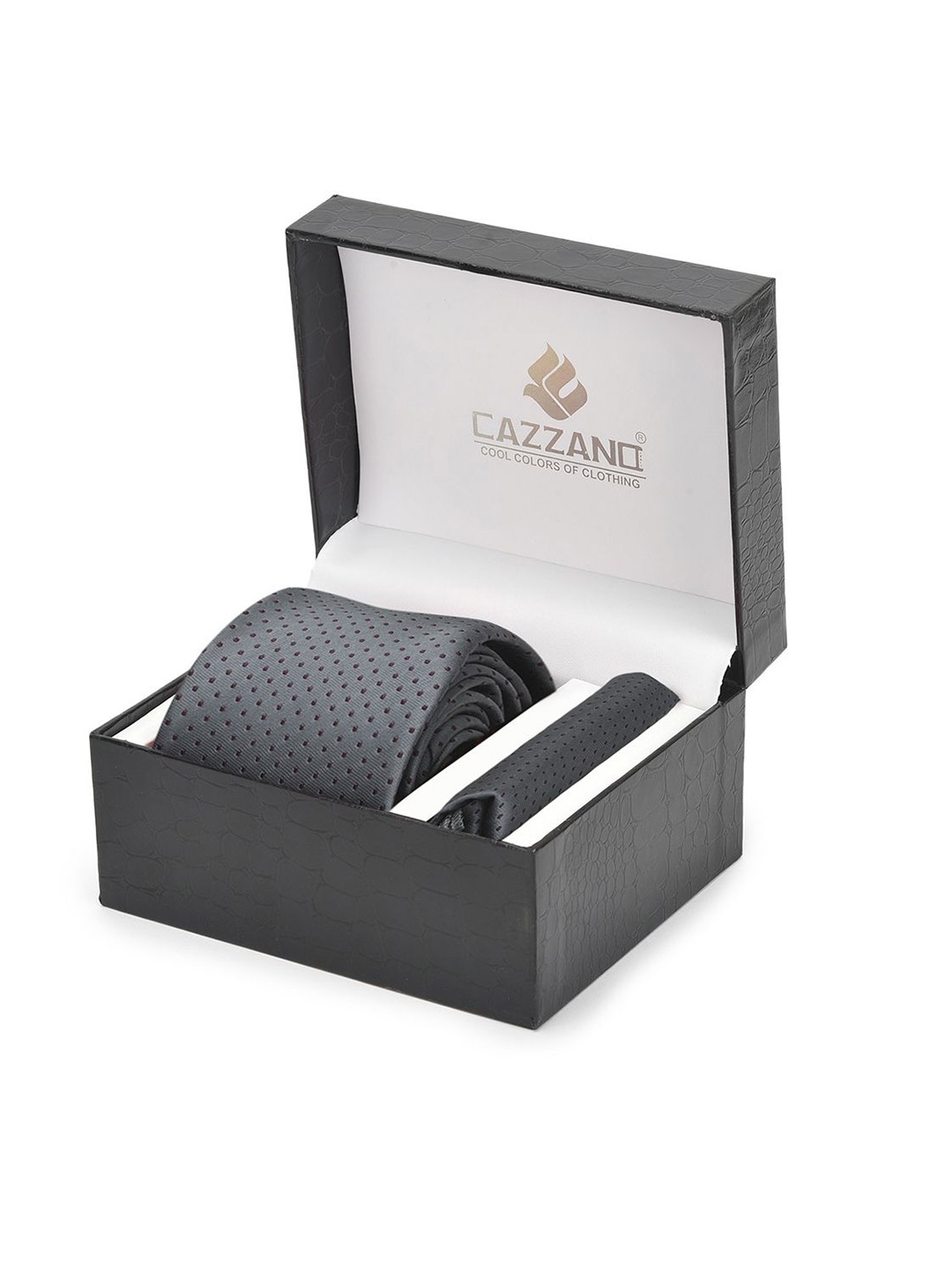 

Cazzano Men Accessory Gift Set Of Tie & Pocket Square, Grey