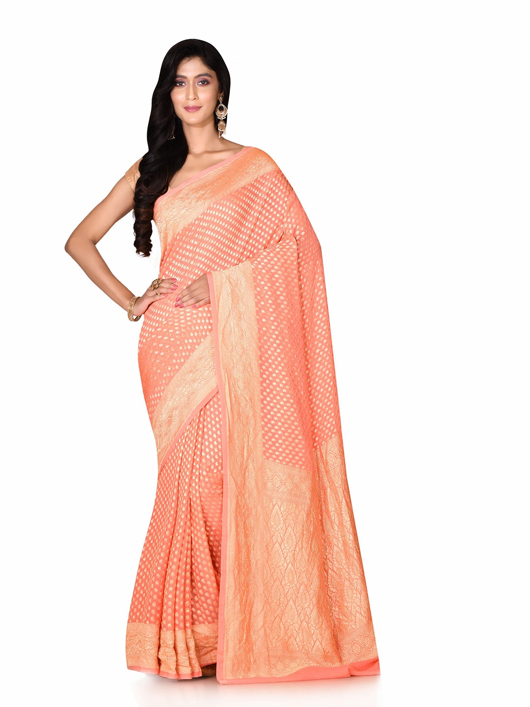 

SPRISH Woven Design Zari Pure Silk Banarasi Saree, Peach