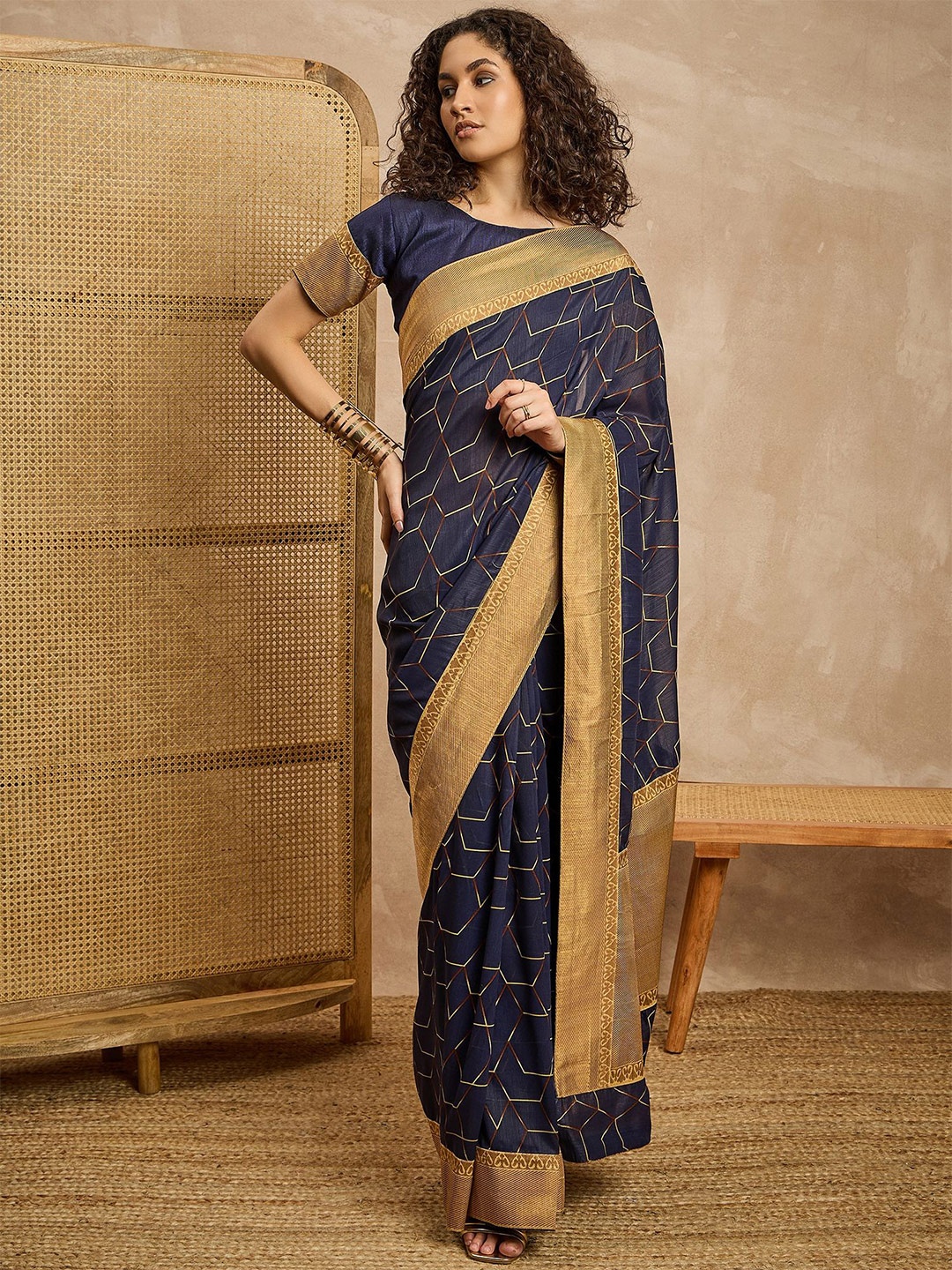 

all about you Floral Zari Pure Silk Saree, Blue