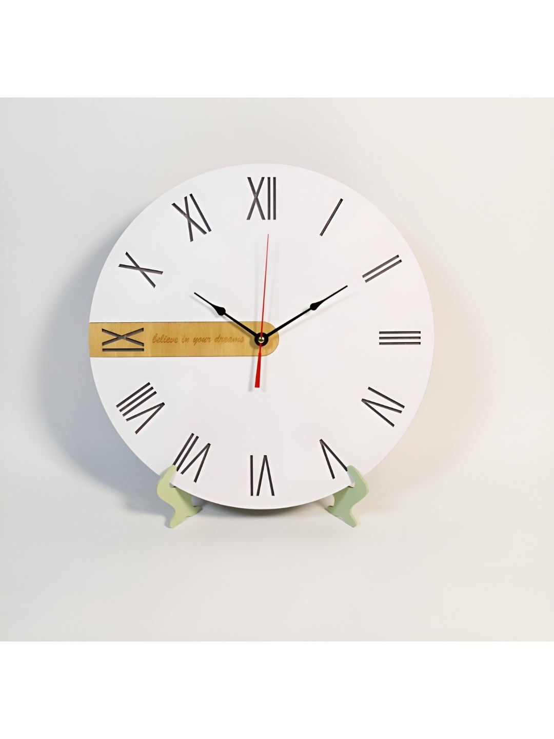 

QEZNEF White Printed Round Analogue Wooden Wall Clock Without Glass