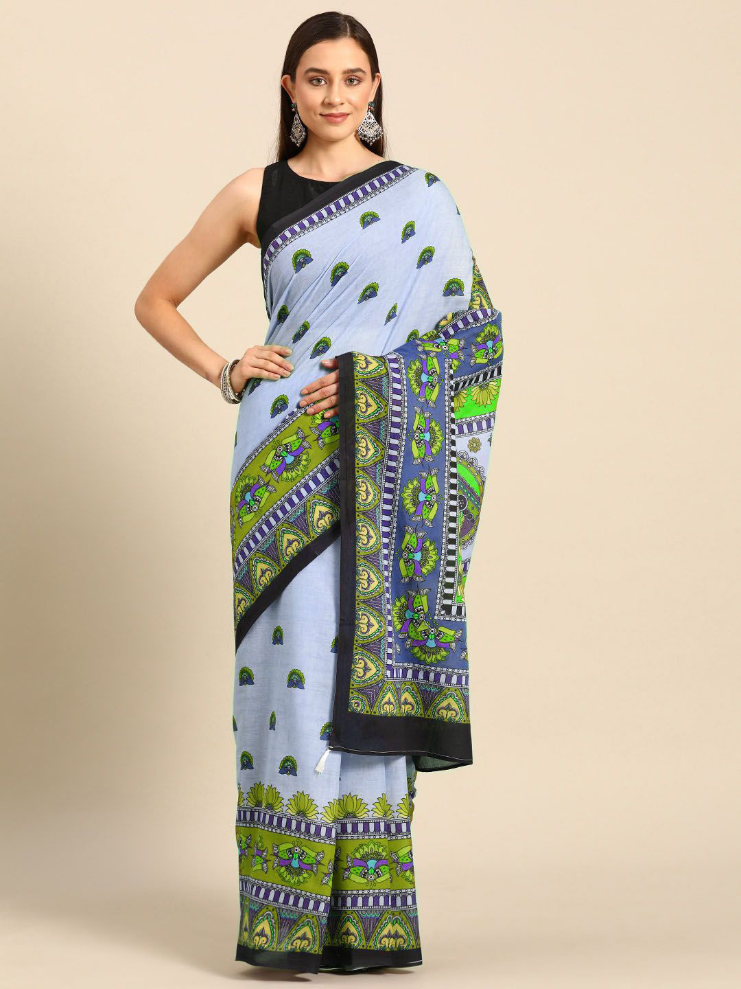 

BUTA BUTI Floral Pure Cotton Saree, Green