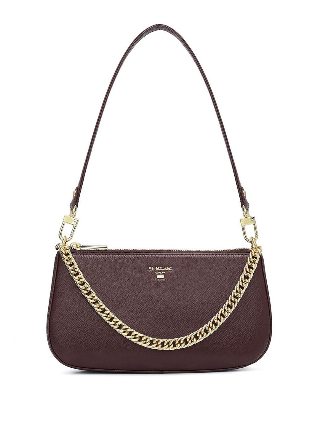 

Da Milano Women Textured Leather Shoulder Bag With Tasselled, Burgundy