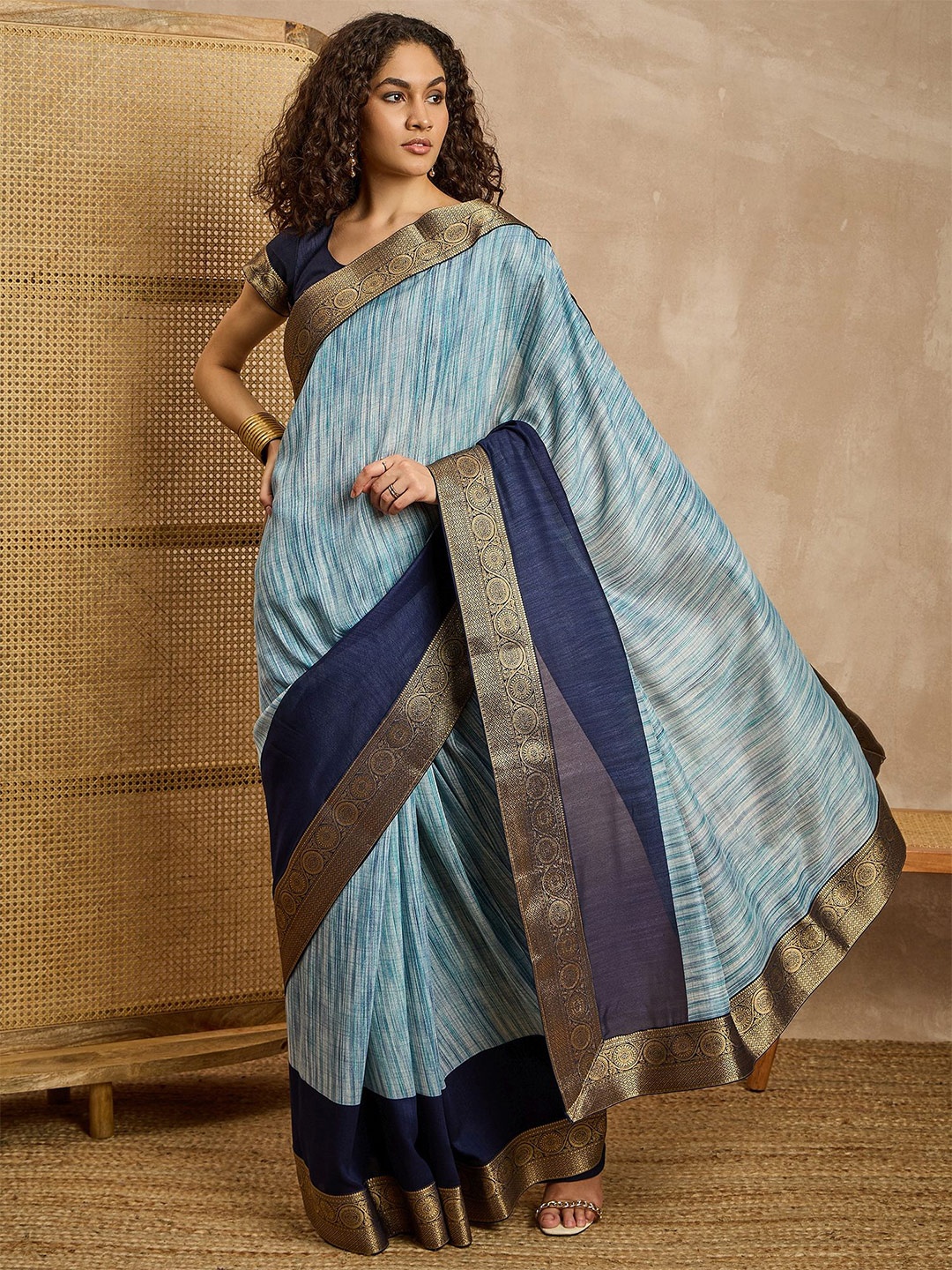 

All About You Striped Zari Pure Silk Saree, Blue