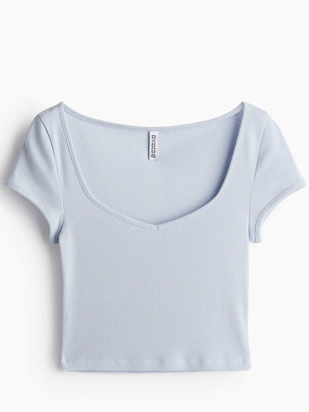 

H&M Ribbed Sweetheart-Neck T-Shirt, Blue